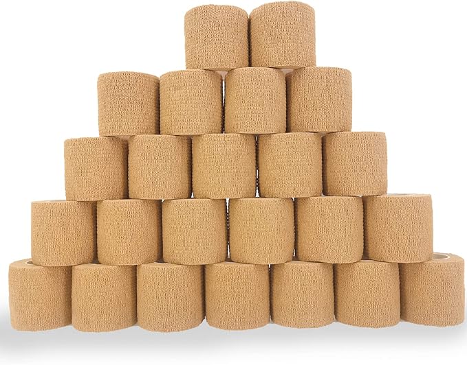 24 Pack Brown Breathable Self Adhesive Bandage Wrap 2 in, Multi-Purpose Non-Woven Cohesive Wrap - Vet Wrap | Athletic Tape | Medical Tape, Ankle Sprains, Swelling, Pets.-PawvioPets