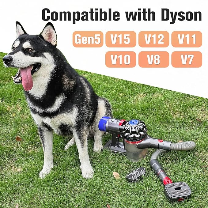 FUNTECK 2-in-1 Dog Hair Vacuum Brush for Grooming & Shedding Compatible with Dyson Gen5, V15, V12, V11, V10, V8, V7 – Removes Loose Hair, Dander, Undercoat & Tangles – Self-Cleaning Design-PawvioPets