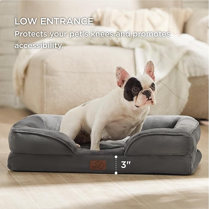 Bedsure Orthopedic Dog Bed Medium Size Dogs - Washable Medium Dog Cat Bed Waterproof, Comfort Pet Couch Sofa with Washable Removable Cover, Pets Bed with Nonskid Bottom, Dark Grey, 28"-PawvioPets