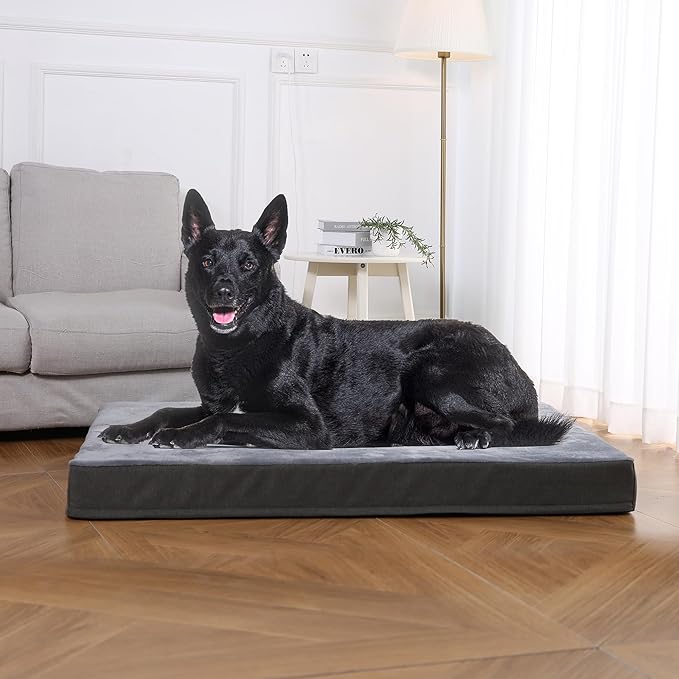 Amazon Basics Dog Bed with Cooling Gel Memory Foam, Pressure-Relief Support for Dogs up to 90lbs, Non-Slip Bottom, Machine Washable Cover, Extra Large Sized (41" x 29"), Grey-PawvioPets