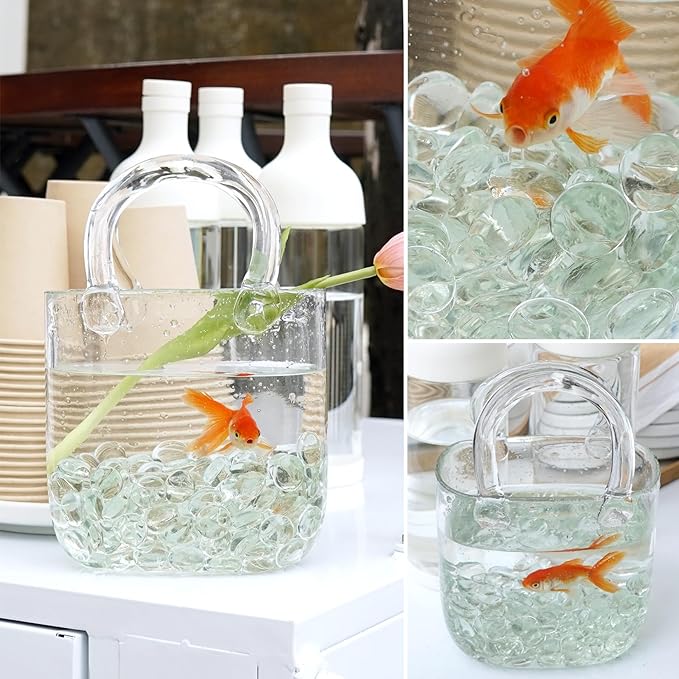 5LB Clear Flat Glass Marbles for Vases, Gemstone Beads Vase Filler Decorative Glass Pebbles for Fish Tank, DIY Crafts, Aquarium Decor Rocks-PawvioPets