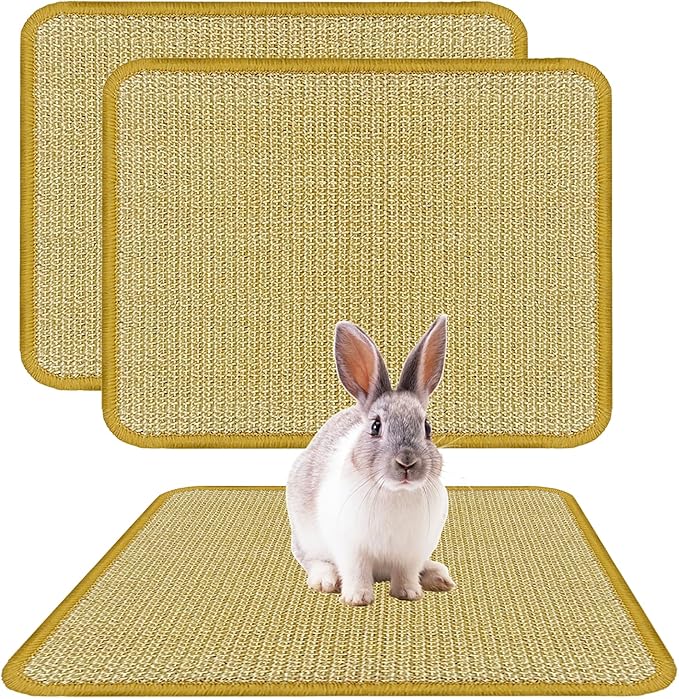 DYAUS Rabbit Scratching Pad, Sisal Bunny Scratch Pad, Natural Rabbit Foraging Mats for Cages, Indoor Bunny Toys Accessories for Bedding Biting Sleeping Resting (2PCS, 16x12in)-PawvioPets