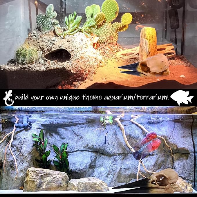 Fish Cave Hideout Ornament Décor for Terrarium Dinosaur Animal Skull Aquarium Large Decorations Betta Tarantula Reptile Snake Decor Bones Halloween-PawvioPets