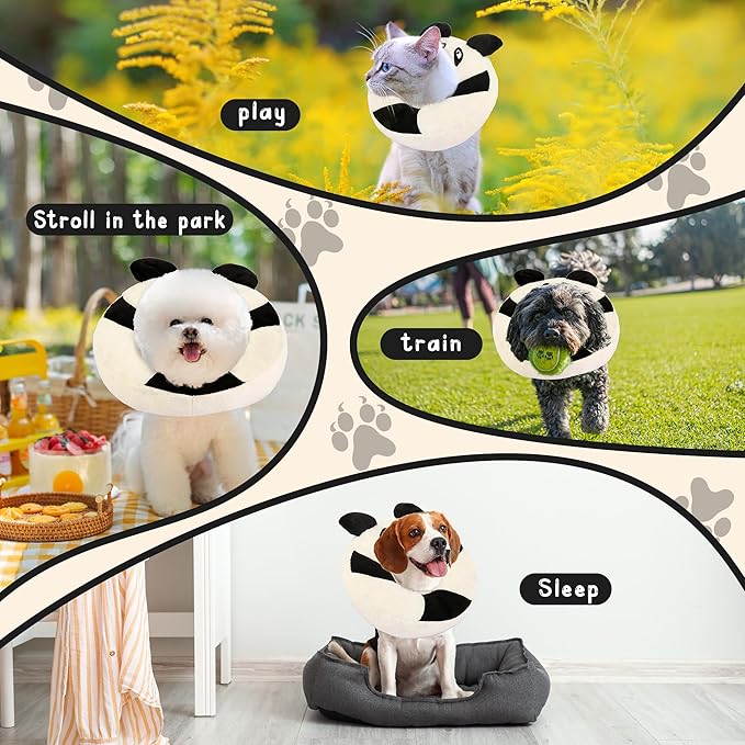 Adjustable Cat Collar Soft to Stop Licking After Surgery for Kitten, Alternative to Cone of Shame, Donut Cone for Cats, Pet Elizabethan Collar (Panda, Medium)-PawvioPets
