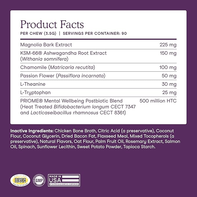 Fera Pets Dog Calming Chews with Ashwagandha & Priome® Mental Wellbeing Postbiotic Blend - Supports Anxiety Relief - Promotes Relaxation - 90 Soft Chews-PawvioPets