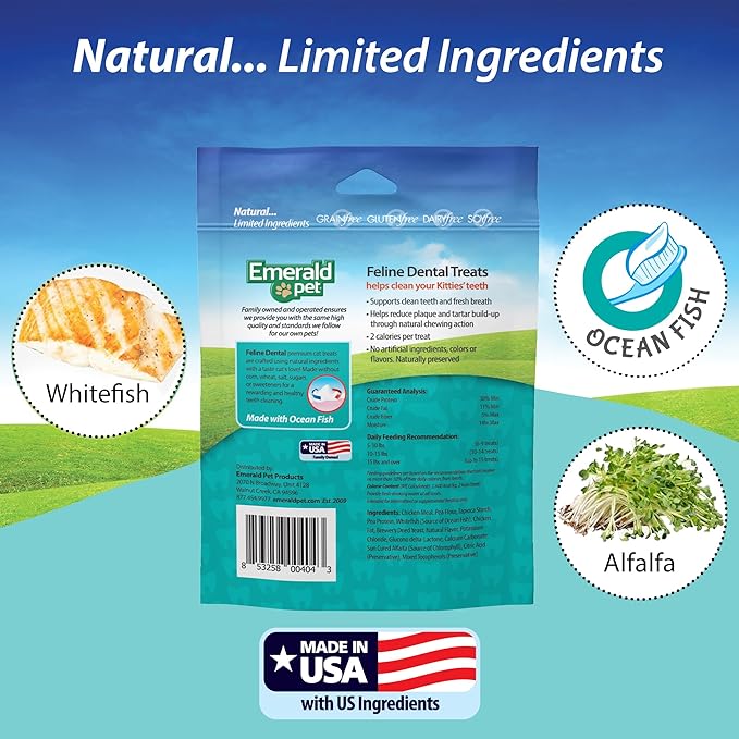 Feline Dental Treats — Tasty and Crunchy Cat Dental Treats Grain Free — Natural Dental Treats to Clean Cat Teeth, Freshen Cat Breath, and Reduce Plaque and Tartar Buildup — Ocean Fish Treats, 3 oz-PawvioPets