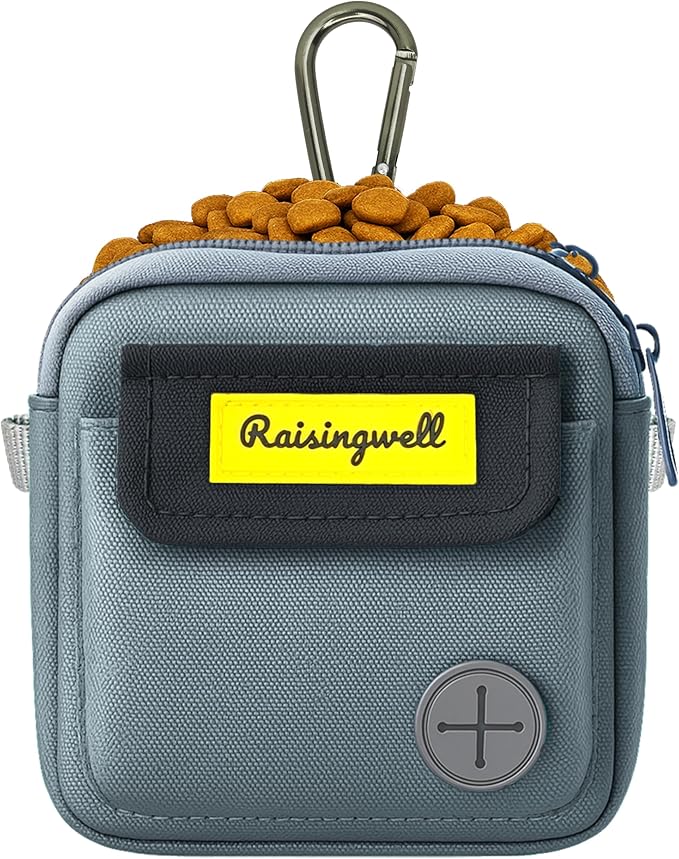 Dog Treat Pouch for Pet Walking and Training with Clicker Poop Bags and Three Bags Design Small Fanny Zipper Pack Holder for Puppy Snack Dispenser Kit for Leash and Outdoor Use (Gray)-PawvioPets