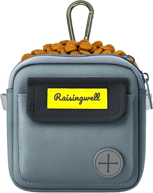 Dog Treat Pouch for Pet Walking and Training with Clicker Poop Bags and Three Bags Design Small Fanny Zipper Pack Holder for Puppy Snack Dispenser Kit for Leash and Outdoor Use (Gray)-PawvioPets