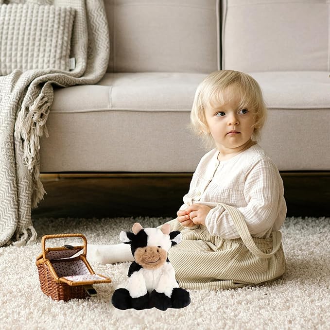 Black and White Cow Weighted Stuffed Animal 20cm/7.87in Cute Sitting Cow Plush Toy with Smile Soft Fluffy Small Farm Plushie for Kids Adults Birthday Festival Gift Bed Home Office Decor Toys-PawvioPets