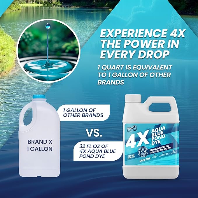32oz Aqua Blue Pond Dye 4X Concentrate, Lake & Pond Dye Blue for Aqua Colored Water, Ideal Lake Colorant, Aquashade Colorant That Protects Against Sunlight - Ideal for Fish and Wildlife-PawvioPets