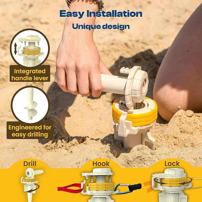 Diggo Dog Stake Beach Anchor - Dog Beach Essentials for All Dog Sizes - Unique 360° Head Rotating Combination Beach Lock System, Heavy Duty Tie Out Stake, Umbrella Sand Anchor, Designed for The Beach-PawvioPets
