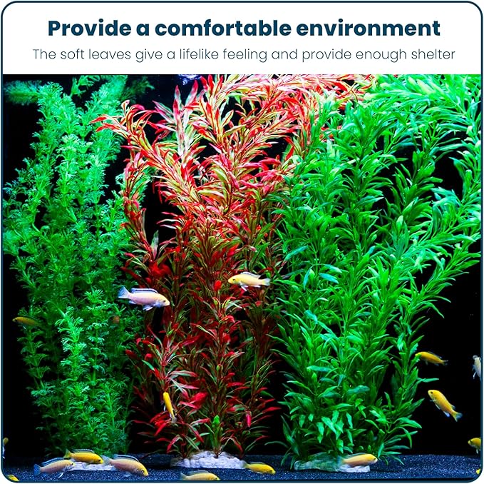3PCS Artificial Aquarium Plants Set Extra Large - Big Natural Looking Plastic Decoration for Fish, Axolotl and Turtle Tanks – Tall Realistic Tank, Swamp and Pond Fake Plant Decorations.-PawvioPets