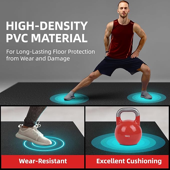 Extra Large Exercise Mat, 10'x6'/9'x6'/8'x6'/7'x5'/6'x4' (8mm/10mm) Thick Workout Mat for Home Gym Flooring, Garage, Shoe-Friendly, High-Density, MMA, HIIT, Weight Lifting, Cardio&Strength-PawvioPets