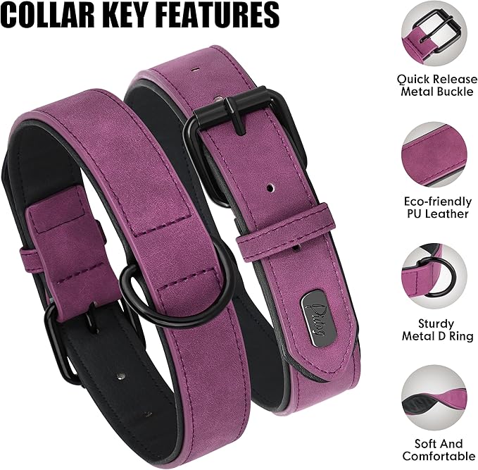 Didog Soft Padded PU Leather Dog Collar, Breathable and Adjustable Dog Collars for Small Dogs, Comfortable for Daily Walk, Purple, M Fit Neck 12-15"(13-22 lbs)-PawvioPets