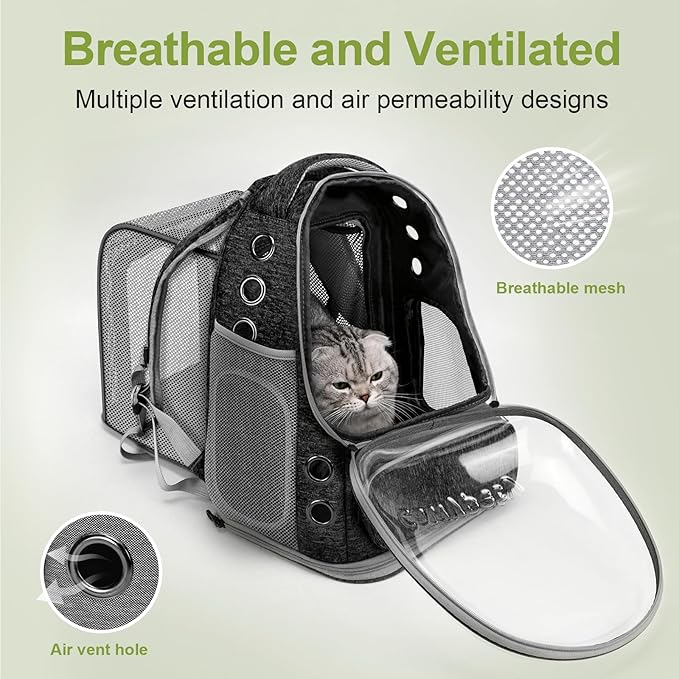 Expandable Cat Backpack,Cat Bubble Backpack Carrier for Carrying Cats, Pets and Small Dogs,Airline-Approved,Designed for Travel, Hiking, Walking,Car （Black-PawvioPets