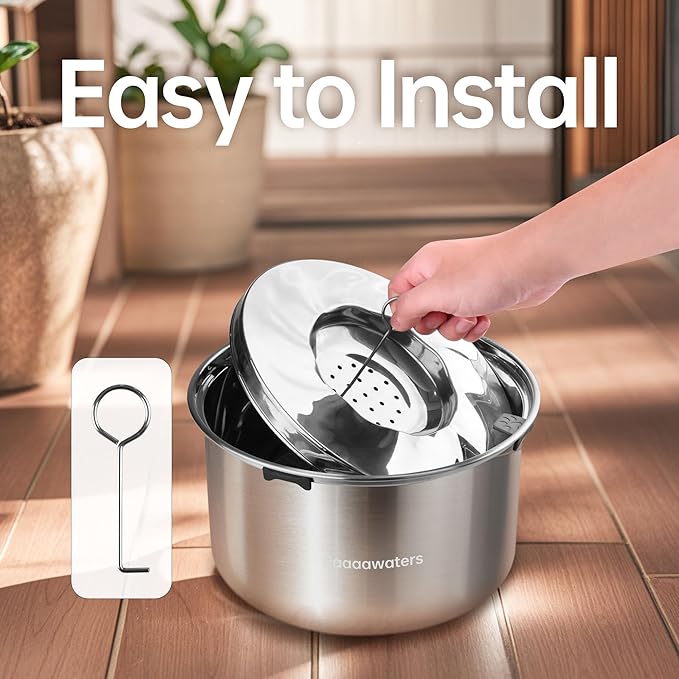 5.6L/190oz Large Dog Water Bowl No Spill, No Drip Dog Water Dispenser with Floating Disk, Stainless Steel Slow Drinking Bowl for Small Medium & Large Dogs-PawvioPets