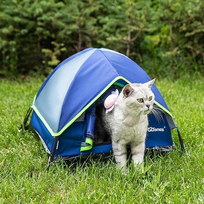 GDanes Blue Cat Tent, Large Cave Bed for Indoor Cats and Small Dogs with Soft Pad - 22" x 22" x 16"-PawvioPets