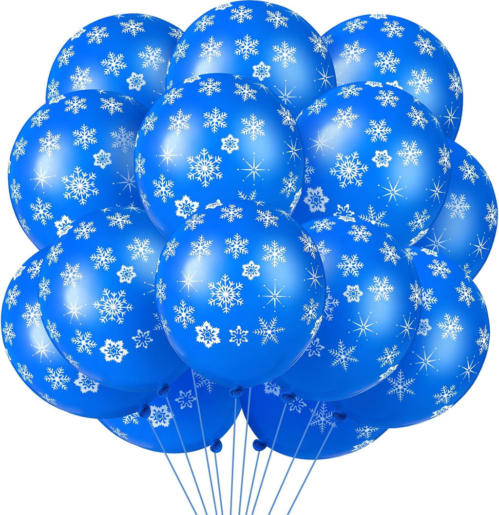Skylety 40 Pieces Snowflake Balloons Bulk Winter Transparent Snowflake Latex Balloons for Christmas Birthday Wedding Party Decorations(Blue)