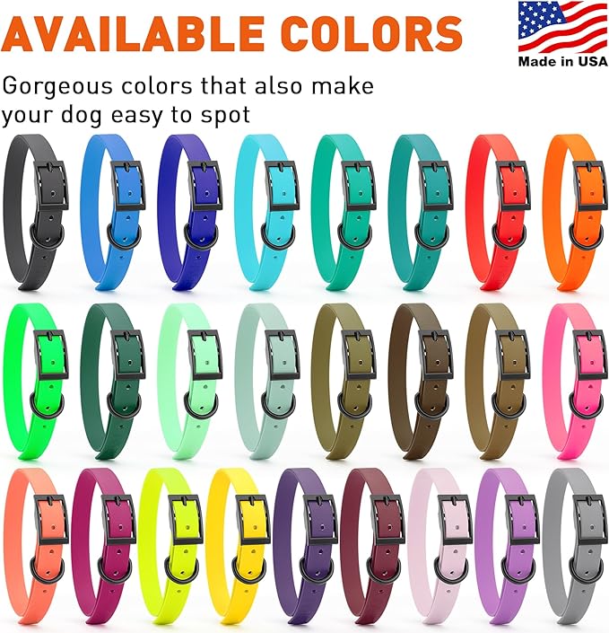 Dogline Biothane Waterproof Dog Collar Strong Coated Nylon Webbing with Black Hardware Odor- Proof for Easy Care Easy to Clean High Performance Fits Small Medium or Large Dogs, Cherry Red-PawvioPets