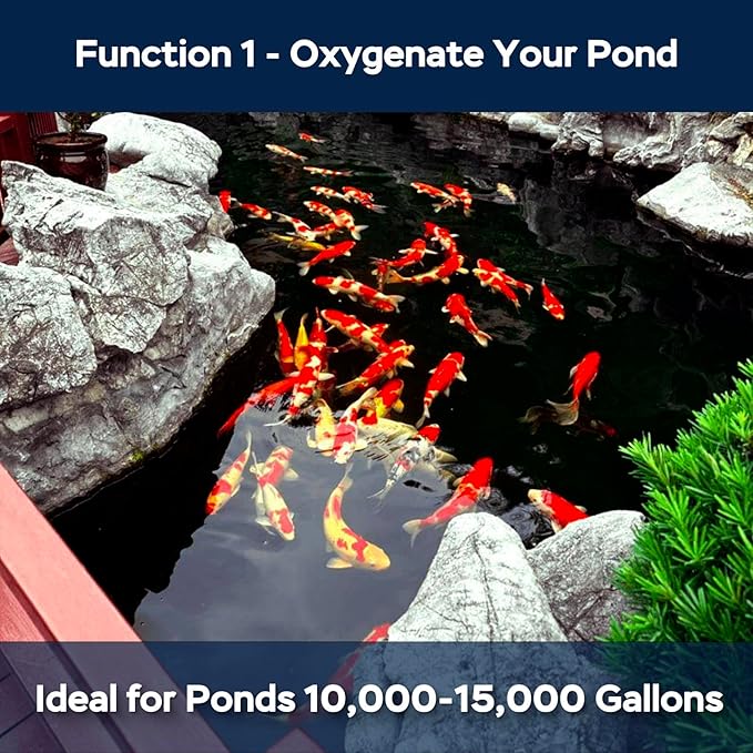 AquaMiracle All-in-1 Koi Pond Aeration Kit Pond Air Pump with Self-Sinking Airline Rubber Air Diffuser, Air Flow Control Pond Aerator for Outdoor Pond 10,000-15,000 Gallons-PawvioPets