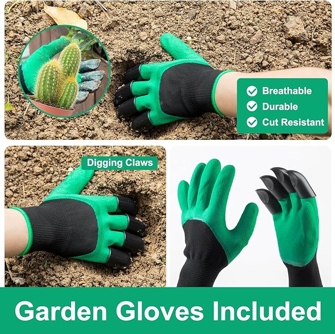 Garden Tool Set for Women, 12pcs Heavy Duty Gardening Tools, Cute Gardening Supplies Gifts for Women Mom, Garden Hand Tools with Fashion Organizer Handbag, Garden Tools for Gardening, Planting, Green-PawvioPets