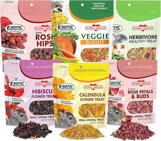 Exotic Nutrition Herbivore Treats 6 Pack - Healthy Assortment Small Animal Pet Treat - Squirrels, Guinea Pigs, Rabbits, Chinchillas, Prairie Dogs, Degus, Hamsters, Gerbils, Herbivores-PawvioPets