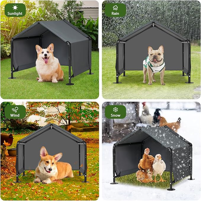 Dog Shades for Outside - Outdoor Dog Kennel for Small Dogs, 29.53”x25.59”x25.59” Outdoor Sun Rain Canopy Pet House, Waterproof Pet Canopy Shelter for Small Animals with Ground Nails-PawvioPets