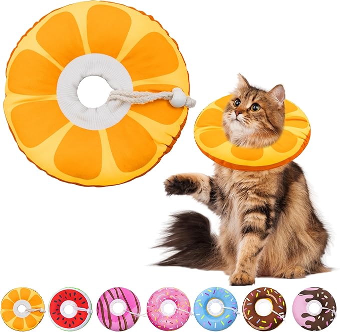 Cat Cone Collar Soft, Adjustable Cat Recovery Collars for Small Medium Large Cats, Cute Donut E Collar After Surgery, Anti-Lick Wound Healing Elizabethan Collar for Kittens(Orange, Large)-PawvioPets