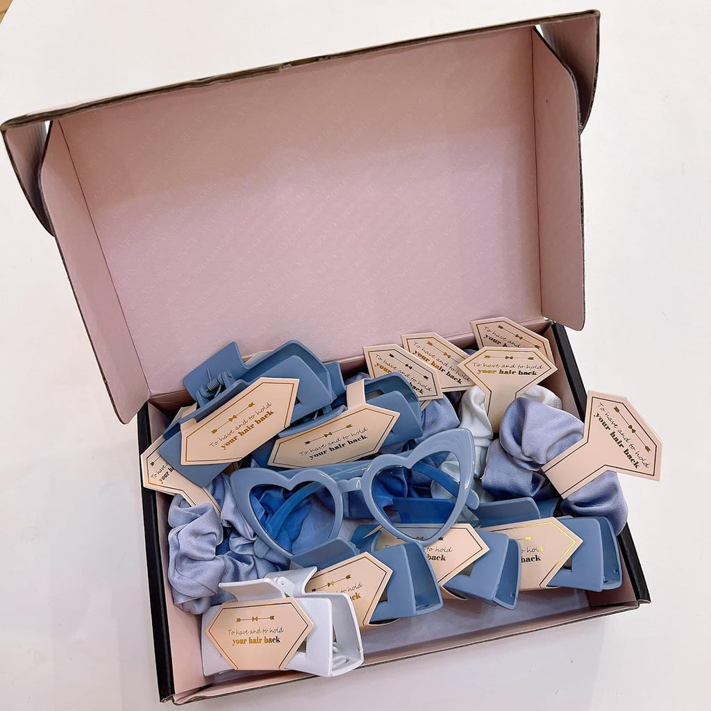 Bridesmaid Scrunchies Proposal Gifts Bachelorette Hair Claws Clips Girls heart sunglasses for Wedding Party Favors (40,blue)