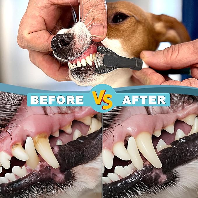 Dog Toothbrush, 360 Degree Finger Toothbrush, Triple Head Toothbrushes,Cleaning Brushes for Dog Cat Oral Dental Health (12 Kit)-PawvioPets