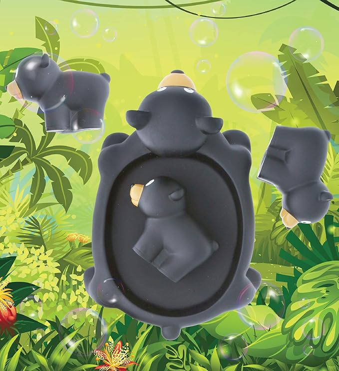 DolliBu Black Bear Animal Bath Toys - Family Animal Water Squirter for Kids, 4-Piece Kid and Baby Bathtub Toys, Fun Bath Time Children, Floating Bath Tub Decor, Rubber Animal Bath Toys, Squirt Toys-PawvioPets