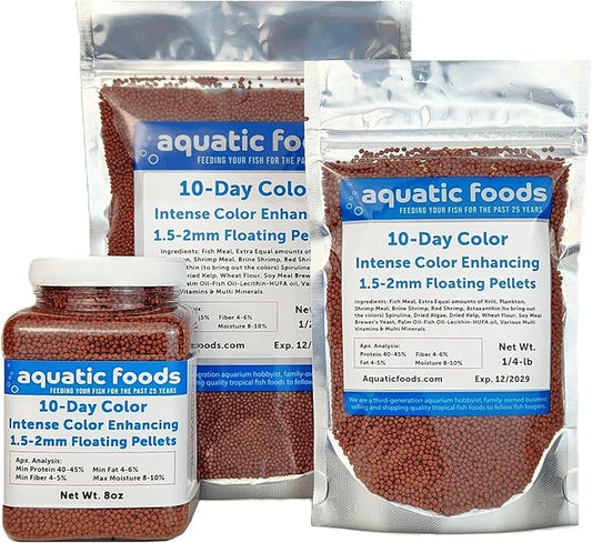 Aquatic Foods Inc. Ultra Intense Color Enhancing with a 10-Day Color Change, 1.5mm - 2mm Floating Pellets for Cichlids, Discus, All Baby and Small Tropical Fish & Pond Fish…8oz Jar-PawvioPets