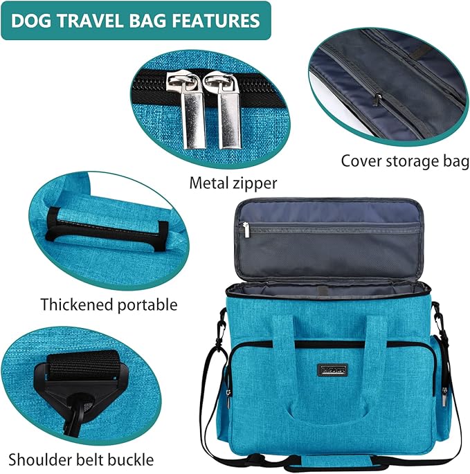 BAGLHER Dog Travel Bag, Pet Travel Bag (ALL Pet Travel Supplies), With 2 Pet Food Containers and 2 Collapsible Silicone Bowls; Essential Kits for Pet Travel Sky Blue-PawvioPets
