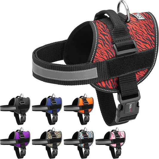 Dogline Dog Harness, Reflective No-Pull Adjustable Vest with Handle for Walking, Training, Breathable, No - Choke Harness for Small, Medium or Large Dogs Room for Patches Zebra Black/Red S 18"-24"-PawvioPets