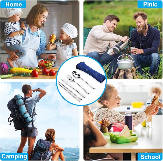 10PCS Portable Silverware Set with Case, Lengnoyp Travel Camping Utensils Set, Premium Stainless Steel Travel Cutlery Set, Reusable Safe Flatware Sets for Lunch Box/Workplace/Students, Silver-PawvioPets