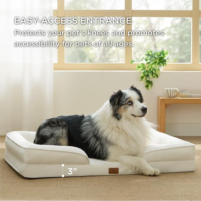 Bedsure XL Orthopedic Dog Bed for Extra Large Dogs - Washable XLarge Dog Cat Bed Waterproof, Comfort Dogs Couch Sofa with Washable Removable Cover, Pet Bed with Nonskid Bottom, Ivory, 42"-PawvioPets