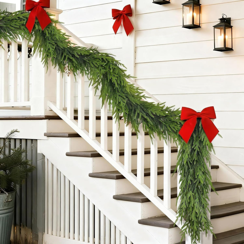 9FT Christmas Artificial Norfolk Pine Garland for Fireplace - Realistic Faux Greenery Fake Garland for Holiday,Table, Window,Mantel,Stairs, Home,Indoor Outdoor Decor (2PCS)