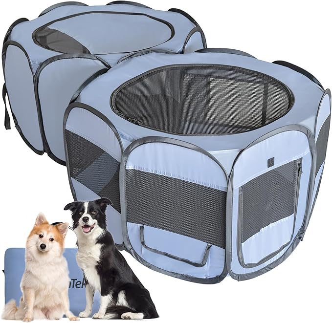 EighteenTek XLarge 2-in-1 Pop up Dog Playpen, Assembly-Free, with Leakproof Pet Pee Pads,Portable Foldable Cat Tent Enclosure Indoor Outdoors Puppy Kittens Small Animals Crates (L, 90" Lx45 Wx28 H)-PawvioPets