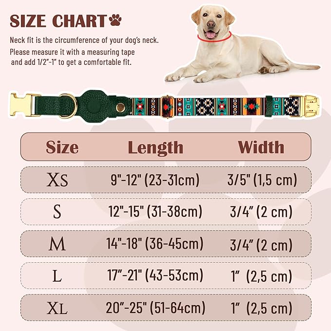 AirTag Dog Collar for Small Medium Large Breed - Adjustable Cute Pattern Dog Collar with Airtag Holder - Soft Leather Tracker GPS Apple Air Tag Pet Collars (X-Large, 20"-25" Neck Fit, Tribal)-PawvioPets
