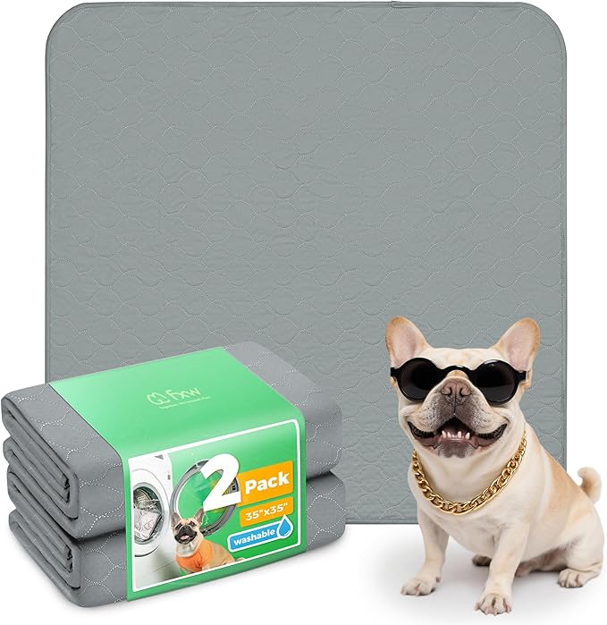 FXW Washable Pee Pads for Dogs, Puppy Pads with Super Absorbent, Specifically Designed for Potty Training, 35" Square, Gray, 2 Packs-PawvioPets