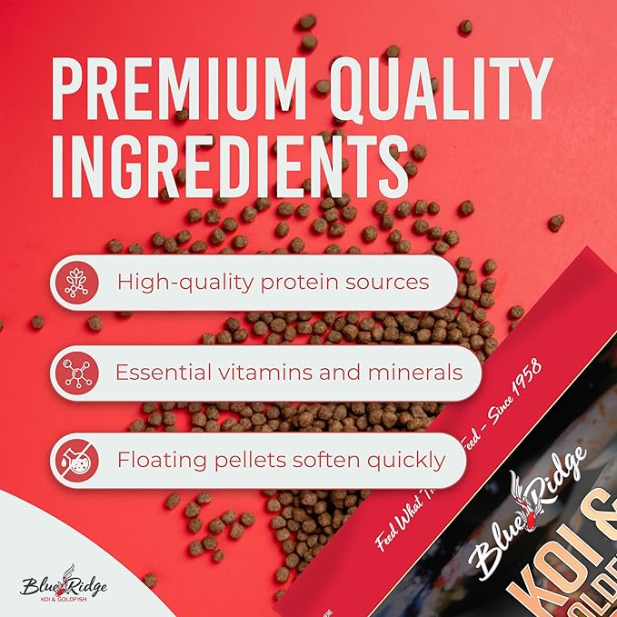 Blue Ridge Koi Fish Food 5lb - Koi Food Large 3/16" Growth Formula, Goldfish Food, Premium Fish Food for Ponds, Ponds Fish Food, Floating Pond Pellets-PawvioPets