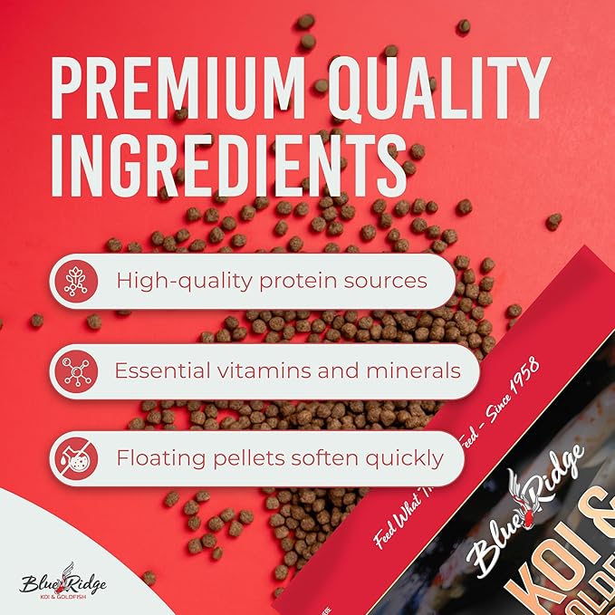 Blue Ridge Koi Fish Food 5lb - Koi Food Mini Growth Formula, Goldfish Food, Premium Fish Food for Ponds, Ponds Fish Food, Floating Pond Pellets-PawvioPets