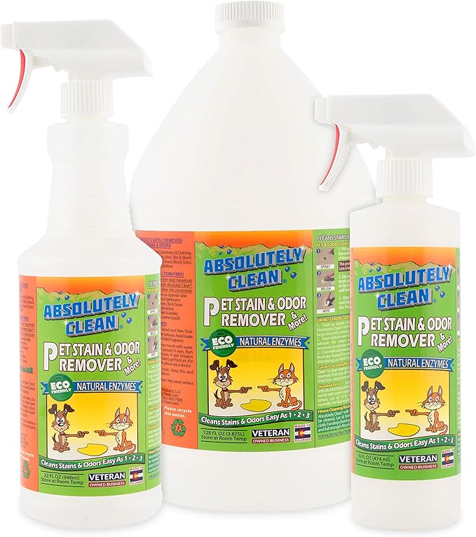 Absolutely Clean Amazing Pet Odor Eliminator for Home, Professional Strength: Natural Enzymes Remove Most Stains in 60 Seconds -Dog/Cat Urine, Vomit, Bile, Feces, Grass, Blood, Drool, More -USA Made-PawvioPets