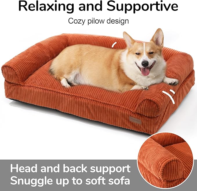 FUKUMARU Cute Dog Bed, Fluffy Dogs Couch with TPU Layer Keeping Lining Dry, Pet Sofa Medium Size Dog Easy to Care, Warm Cat Bed with Removable Zipper Cover, 36inch, Large, Orange-PawvioPets