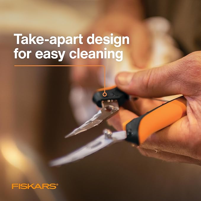 Fiskars Curved Micro-Tip Pruning Snips - 6" Garden Shears with Sheath and SoftGrip Handle - Yard and Garden Tools - Orange/Black-PawvioPets