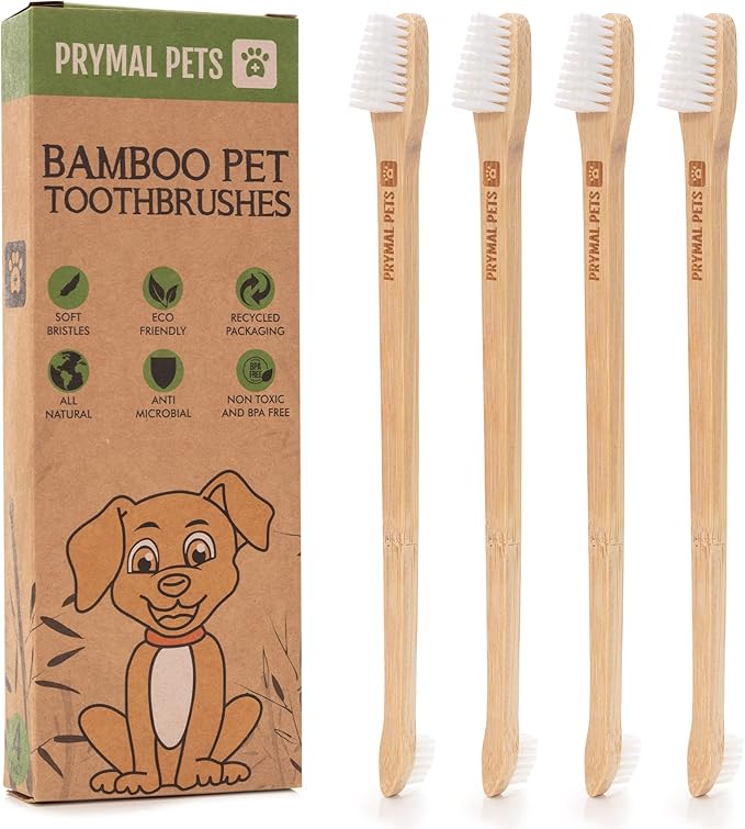 Dog Toothbrush I 4-Pack Two Sided Bamboo Toothbrush for Small and Large Dogs & Cats I Soft Bristles Gentle for Easy Dog Teeth Brushing & Dental Care-PawvioPets