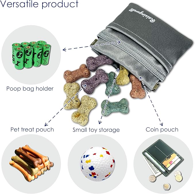 Dog Treat Pouch, Pocket Sized Pet Training Pouch, Hand Free Bronze Dog Walking Bag with Carabiner, Self-Closing Pet Feed Snack Reward, for Puppy Travel or Outdoor Use, NanoPTC-PawvioPets