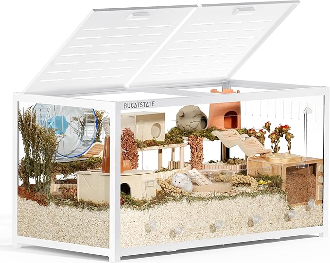 BUCATSTATE Hamster Cage 3.0: Metal Large Rat Cage Stackable with Top Access Easy Assemble 39.3L x 19.7W x 20.6H Inches Dwarf Syrian Hamster Tank for Gerbil Mouse (5.4 ft², White)-PawvioPets