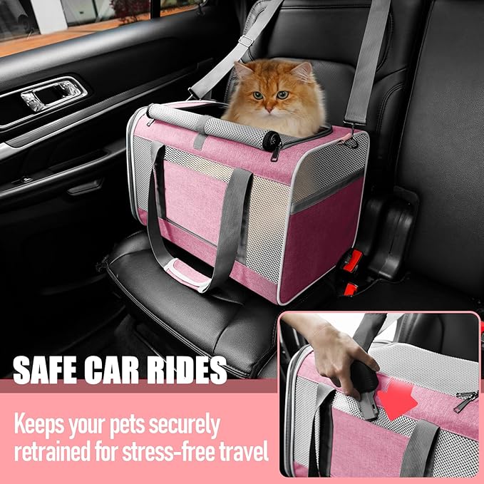Cat Carrier 20lbs Top Open/Soft Sided Small Pet Dog Travel Carrying Crate/Collapsible Puppy Transport Carry Bag/Sturdy Pet Cages Chihuahuas Mini Dog 10lbs Pink-PawvioPets