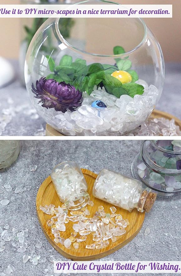 1lb Clear Quartz Aquarium Gravel Rocks Natural Tumbled Healing Crystal Chips Bulk Gemstones Crushed Stones for Fountain Vase Filler Planters Decorative Fish Tank Potted Reiki Energy Balancing-PawvioPets